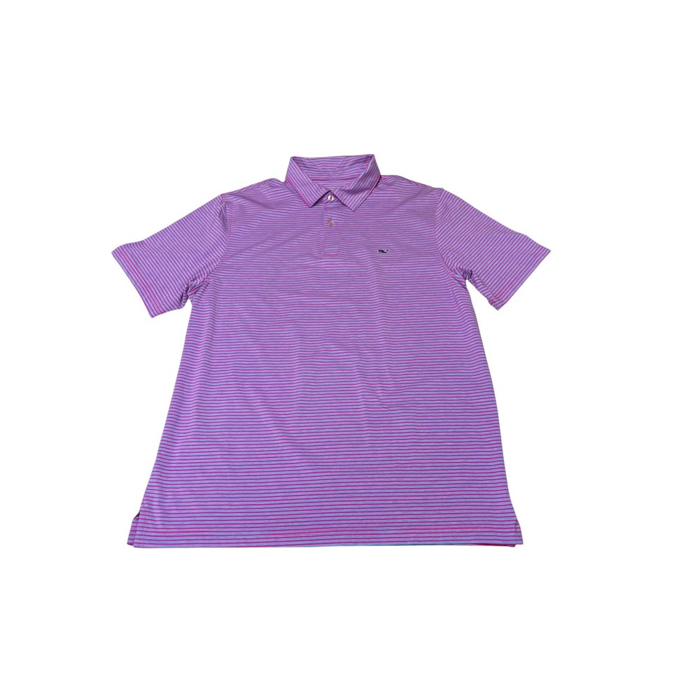 Vineyard Vines Performance Polo Shirt Mens Large Pink Blue Striped Short Sleeve